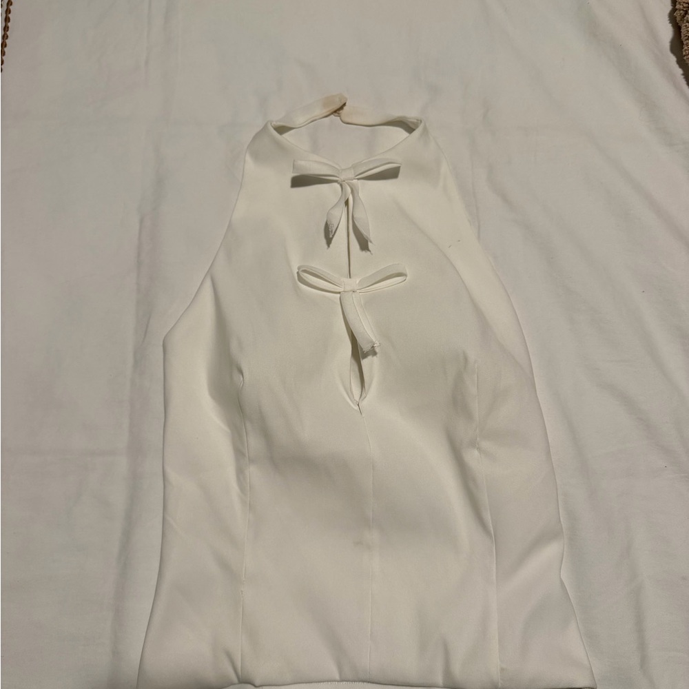 Zara Cream Tie-Front Halter Top